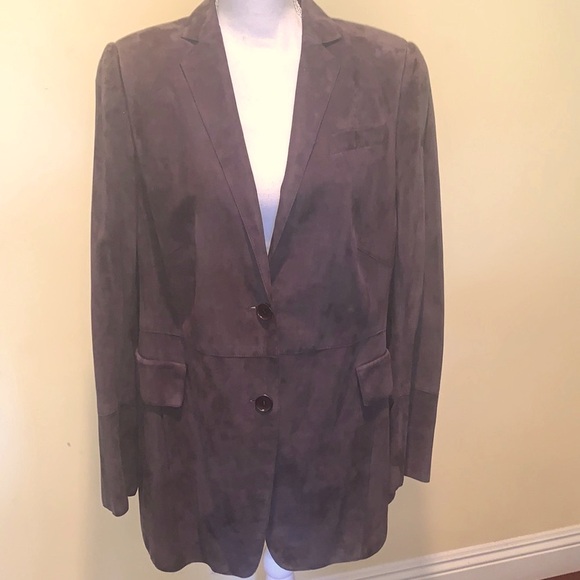 AKRIS Punto Plum Suede Jacket Elegant Designer Classic Lagenlook Vogue Sz 14 - Picture 1 of 16